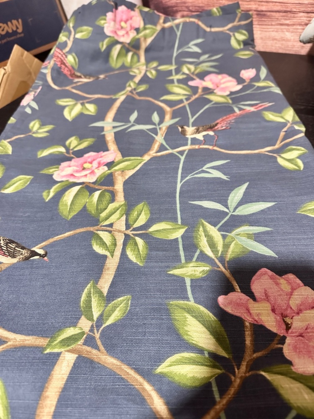 Art House navy chinoiserie fabric Floral Shower Curtain